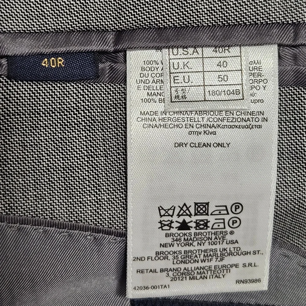 Brooks Brothers 346 Suit Mens 40R Grey Regent Fit Sharkskin Wool Double Vent